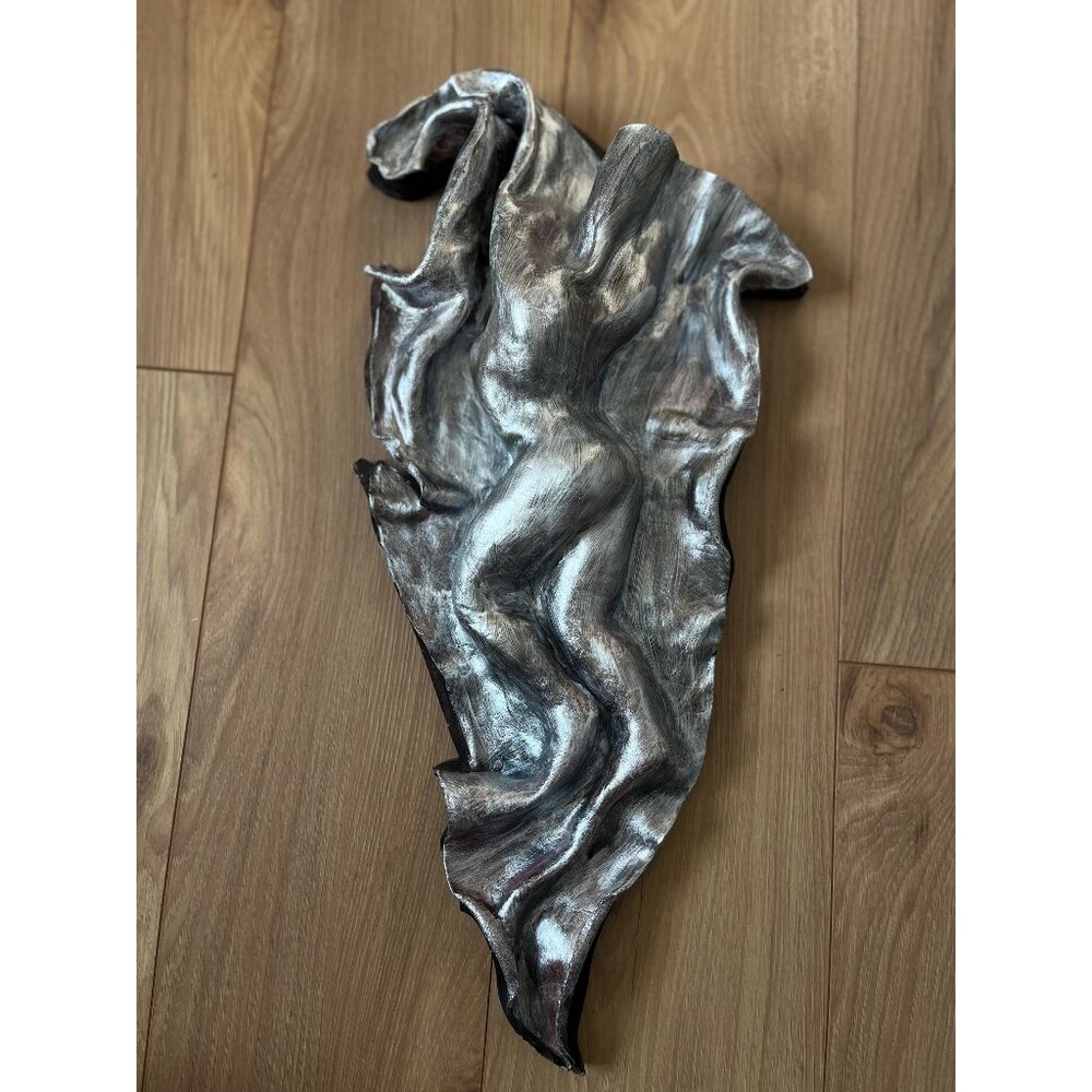 Handmade Vtg Leather Sculpture Leather Depicting a Draped Female Form In Silver